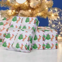 Cartoon Animals Dancing Around the Christmas Tree Wrapping Paper