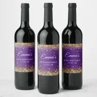 Gold Glitter Royal Purple 60th Birthday Wine Label