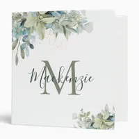 Elegant Eucalyptus Botanical Greenery Monogram 3 Ring Binder