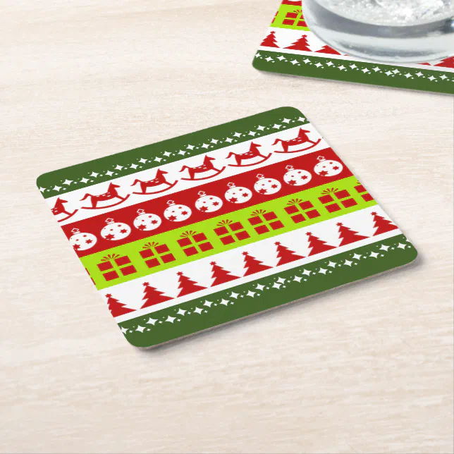 Red Green Ugly Christmas Sweater Festive Clipart Square Paper Coaster