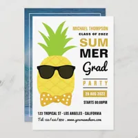 Black and Gold Pineapple Summer Grad Party Photo Invitation