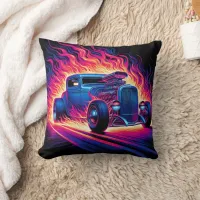 Vivid hot rod racing through fiery trails  throw pillow