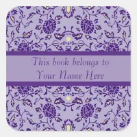 Elegant Flowery Purple Damask Square Sticker