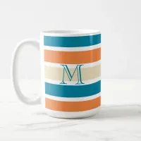 Turquoise Teal Orange Color Block Monogram Coffee Mug