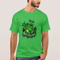 Hello | Frog on Lily Pad Hand Drawn T-Shirt