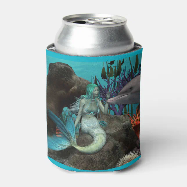Mermaid and Dolphin Under the Sea Can Cooler