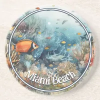Miami Beach coral reef and fishes watercolor Coaster