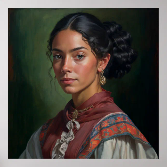 Bolivian Woman Portrait Oil Painting Poster