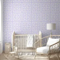 Pastel Lavender and White Large Greek Key Wallpaper