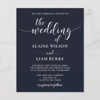 Budget Navy Calligraphy Modern Wedding Invitation