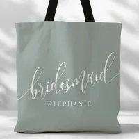 Dusty Sage Bridesmaid Modern Script Tote Bag