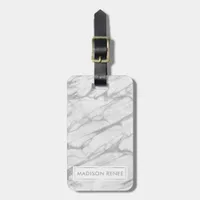 Gray and White Marble Stone Personalized Name Luggage Tag