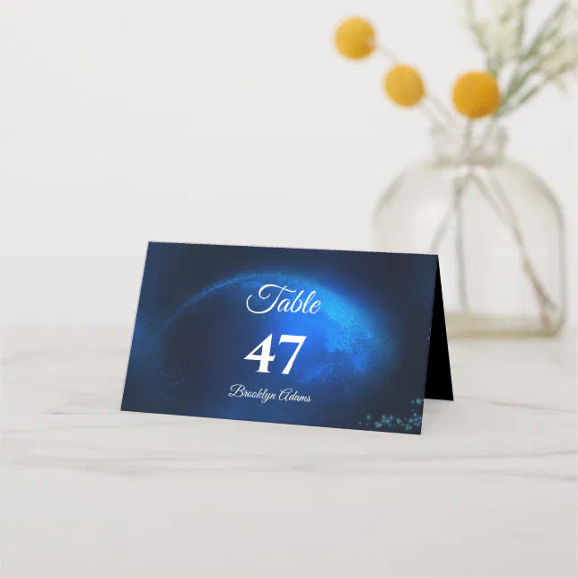 Celestial wedding Full Blue Moon & Stars Midnight Place Card