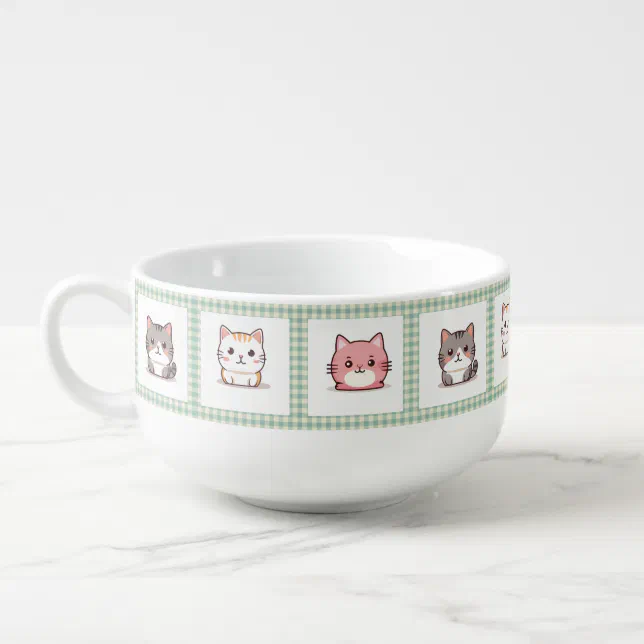 Cute Kittens Vintage Gingham Pillowcase Soup Mug