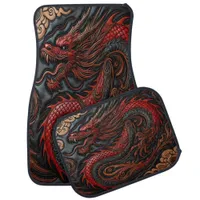 Powerful Red Dragon Carving Art Car Floor Mat