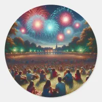 Celebrating Fourth of July with a Bang! Classic Round Sticker