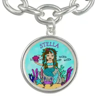 Brown Haired Purple and Turquoise Mermaid Bracelet
