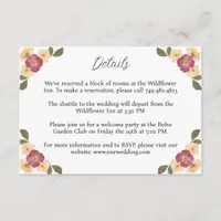 Elegant Wildflower Garden Boho Wedding Details Enclosure Card