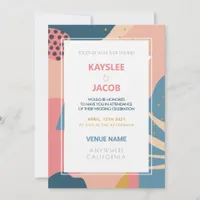 Custom Memphis Style Abstract Gold Pink & Teal Invitation