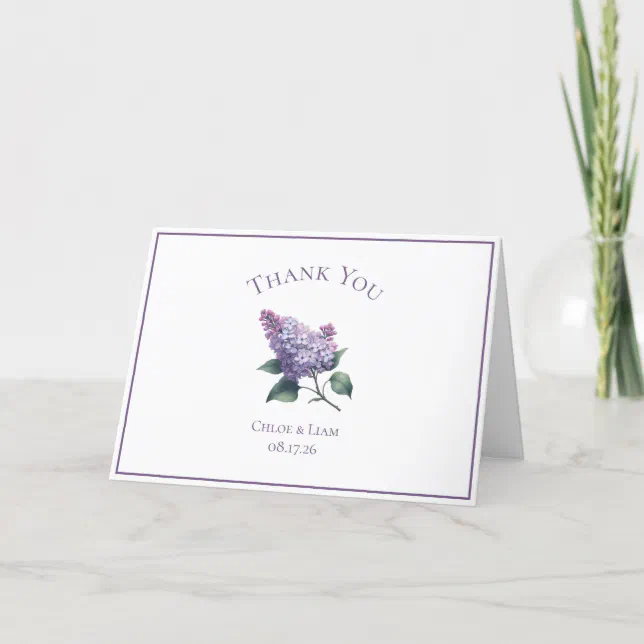 Elegant Custom Lilac Flower Wedding Thank You Card