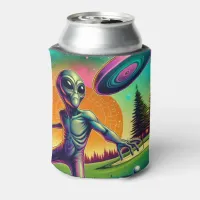Alien Disc Golf with Planet Backgroud Can Cooler