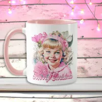 Vintage Pink Girl Floral Merry Christmas Mug