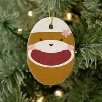 Sock Monkey Girl Christmas Tree  Ceramic Ornament