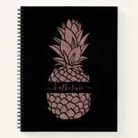 Chic Black Blush Pink Rose Gold Glitter Pineapple Notebook