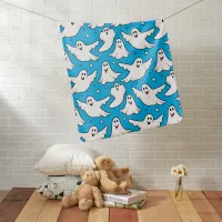 Cartoon Halloween Ghosts Pattern on Blue Baby Blanket