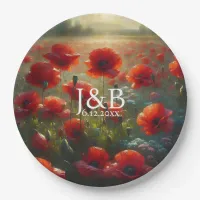 Red Poppies Floral Wedding Personalized Paper Plates