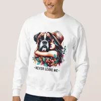 Woman Hugging Bulldog in Hat Sweatshirt