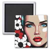 Pop Art Ai Comic Book Woman's Face Magnet