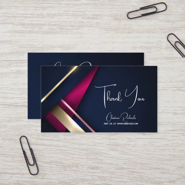 Elegant Abstact Gold Blue Pink Thank You Card
