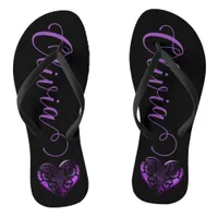 Personalized Filigree Goth Purple Heart Flip Flops