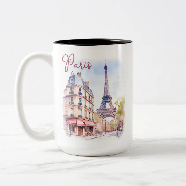 Watercolor Illustration of Paris Eiffel Tower Two-Tone Coffee Mug