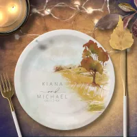 Watercolor Landscape Wedding Autumn Gold ID786 Paper Plates