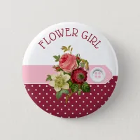 Flower Girl Burgundy Roses Wedding Button