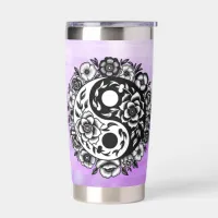 Pretty Black and White Floral Yin Yang Water Bottl Insulated Tumbler