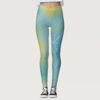 Vibrant Green Yellow Captivating Radiant Abstract Leggings