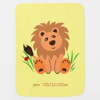 Cute lion in the grass with ladybug Baby Blanket