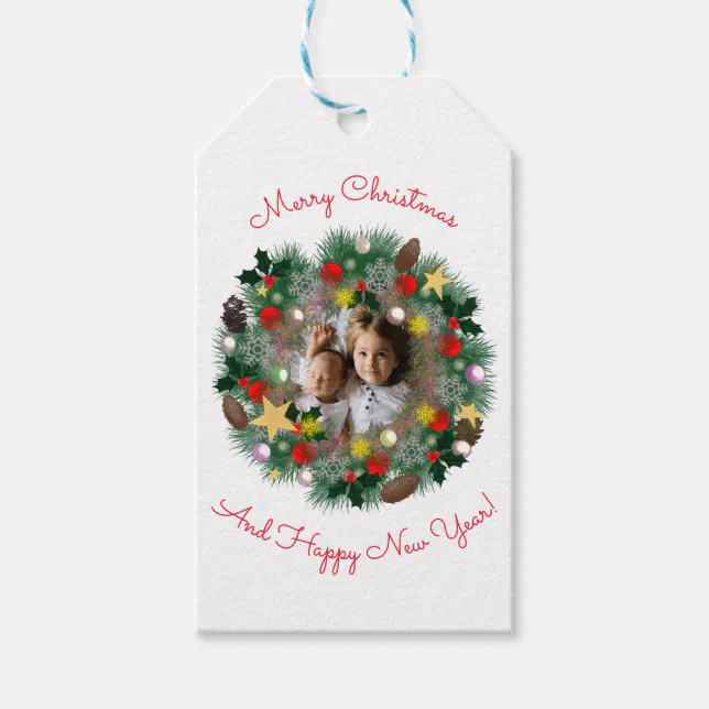 Christmas and New Year greetings, photo in a crown Gift Tags
