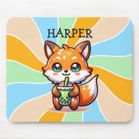 Cute Kawaii Fox with Bubble Tea Personalized Mouse Pad