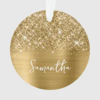 Glittery Gold Glam Name Photo Ornament