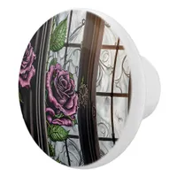 Purple roses by the window - gothic style ceramic knob