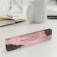 Burgundy Dusty Rose Pink Gold Agate Geode  Desk Name Plate