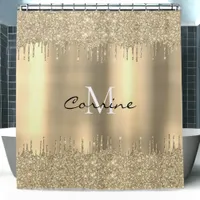 Monogram 14k Gold Dbl Dripping Glitter Metallic Shower Curtain