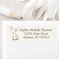 Elegant Ivory & Pink Heart Balloons and Elephants Label