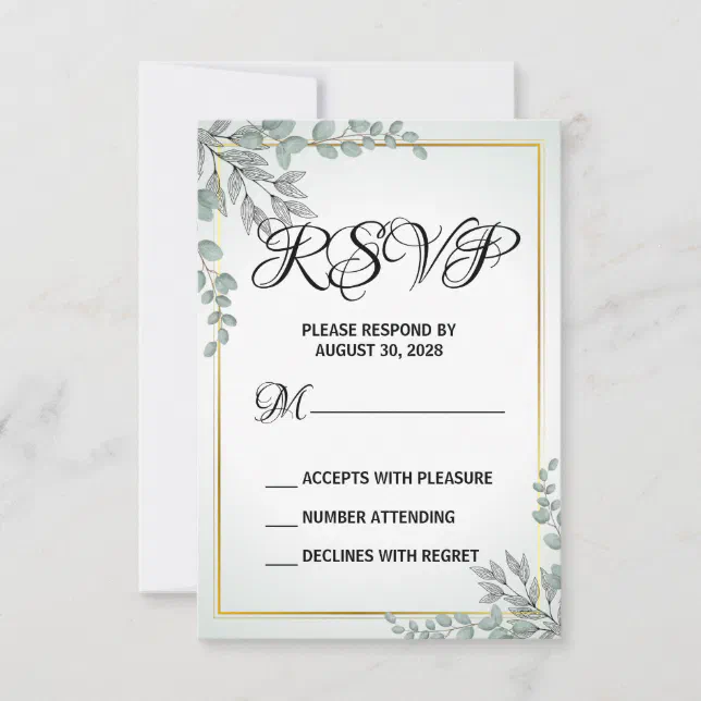 Green Gold Elegant Wedding Reply Chic Enclosure RSVP Card