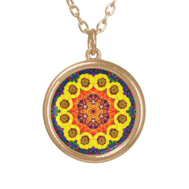 Golden flower kaleidoscope gold plated necklace