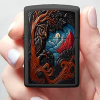 Colorful Owl and Mountains Under a Vivid Sky Zippo Lighter